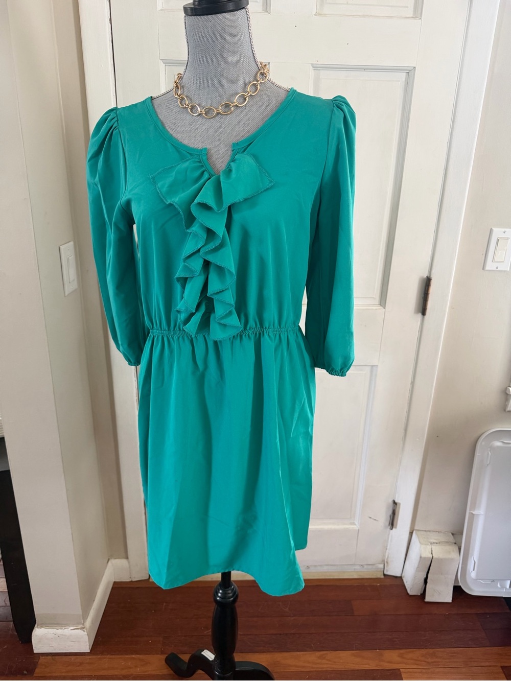 Coveted Clothing Teal Ruffle-Front Midi Dress